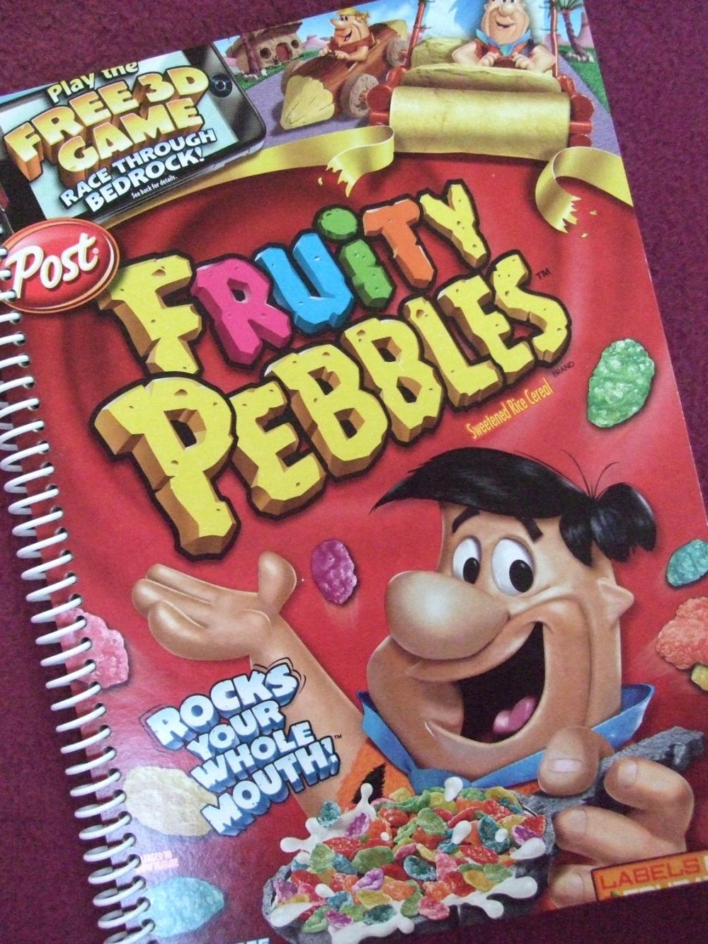 Notebook FLINTSTONES FRUITY PEBBLES Cereal upcycled spiral notebook journal - Recyled Earth Friendly